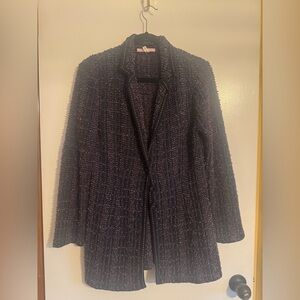 Basler Textured Knit Cardigan Sweater Jacket Navy Purple Size 38